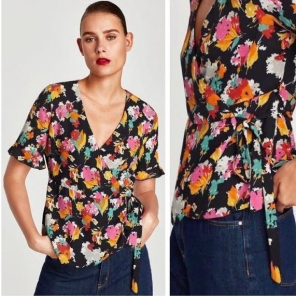 Zara Floral Wrap Blouse